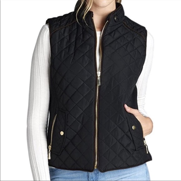 Active USA Jackets & Coats Quilted Black Vest With Gold Accent And
